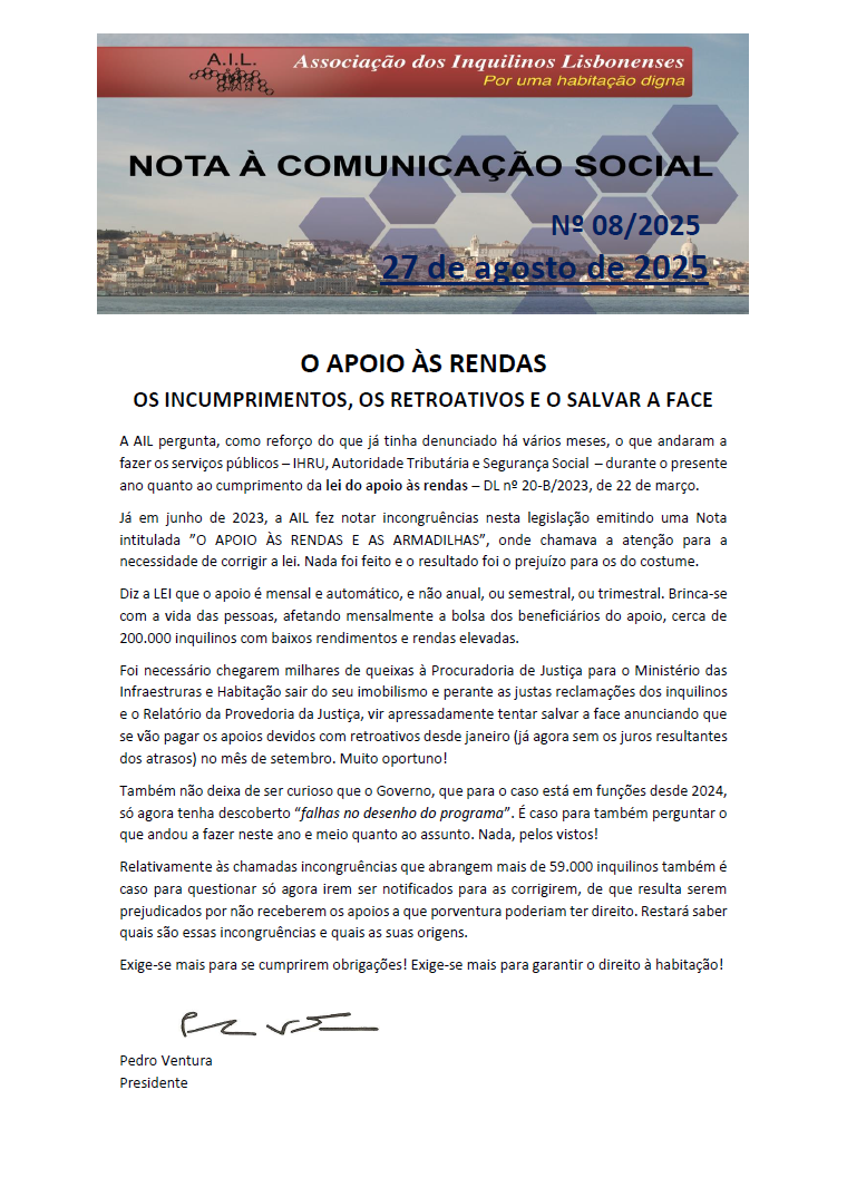 O Apoio às Rendas